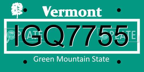 IGQ7755 Vermont License Plate