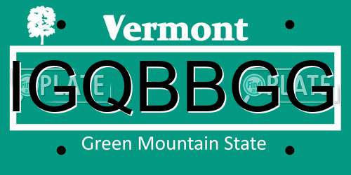 IGQBBGG Vermont License Plate
