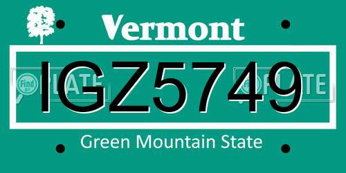 IGZ5749 Vermont License Plate