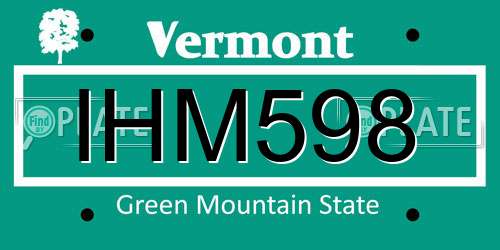IHM598 Vermont License Plate
