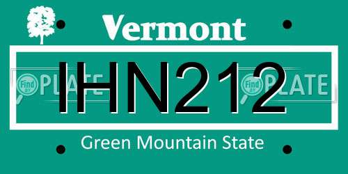 IHN212 Vermont License Plate