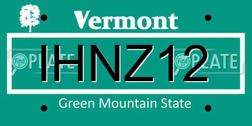 IHNZ12 Vermont License Plate