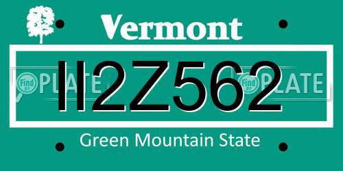 II2Z562 Vermont License Plate