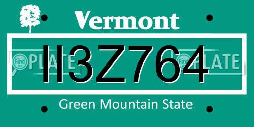 II3Z764 Vermont License Plate