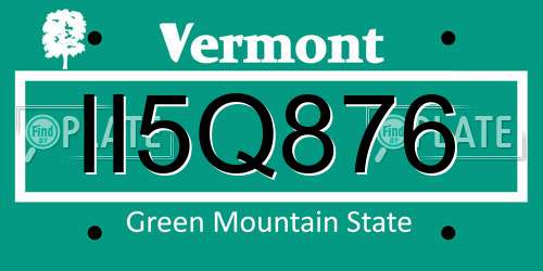 II5Q876 Vermont License Plate