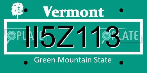 II5Z113 Vermont License Plate