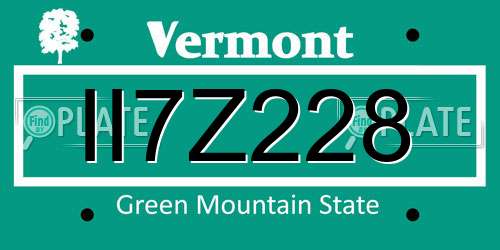 II7Z228 Vermont License Plate