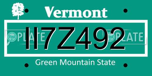 II7Z492 Vermont License Plate