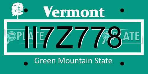 II7Z778 Vermont License Plate