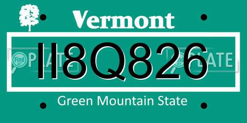 II8Q826 Vermont License Plate