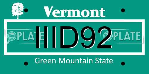 IIID92 Vermont License Plate
