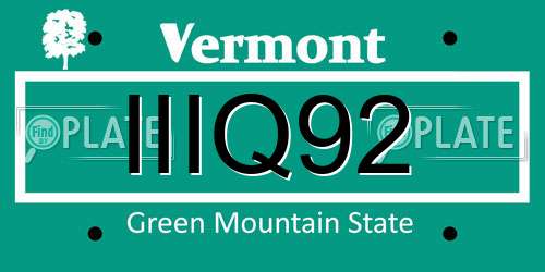 IIIQ92 Vermont License Plate