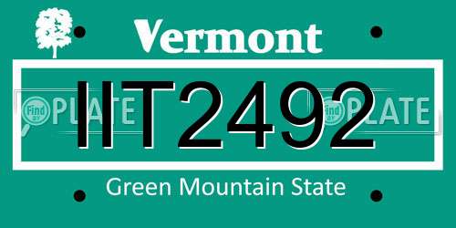 IIT2492 Vermont License Plate