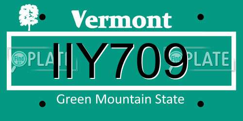 IIY709 Vermont License Plate