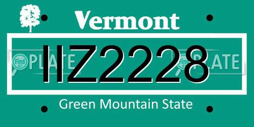 IIZ2228 Vermont License Plate
