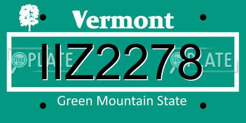 IIZ2278 Vermont License Plate
