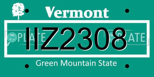 IIZ2308 Vermont License Plate