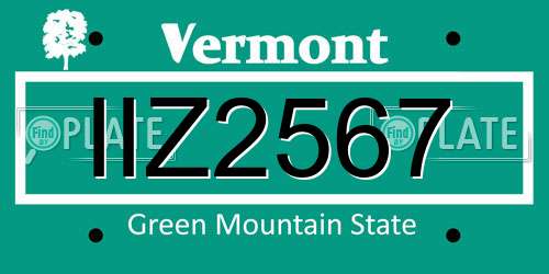 IIZ2567 Vermont License Plate