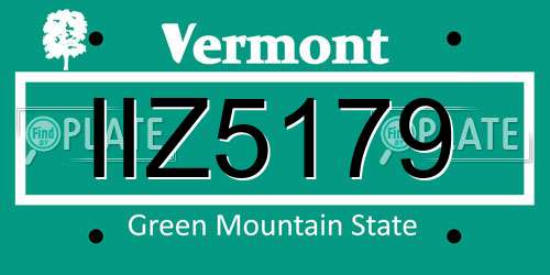 IIZ5179 Vermont License Plate