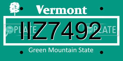 IIZ7492 Vermont License Plate