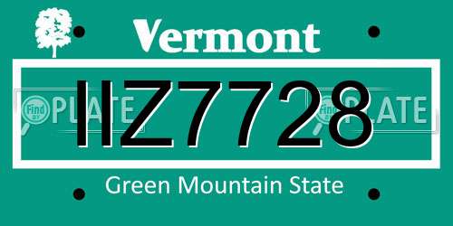IIZ7728 Vermont License Plate