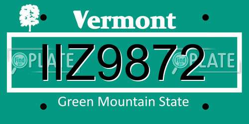 IIZ9872 Vermont License Plate
