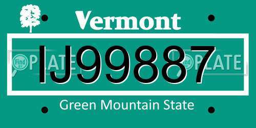 IJ99887 Vermont License Plate
