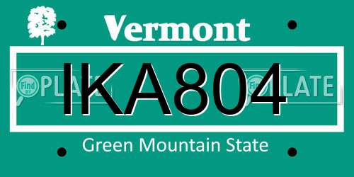 IKA804 Vermont License Plate
