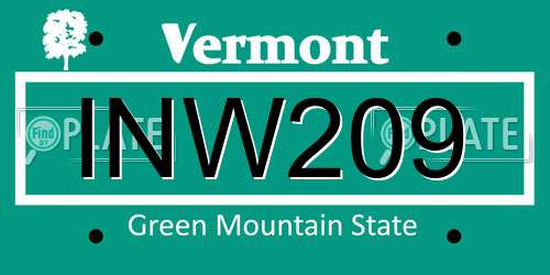INW209 Vermont License Plate