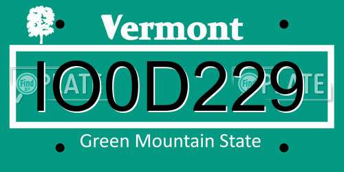 IO0D229 Vermont License Plate