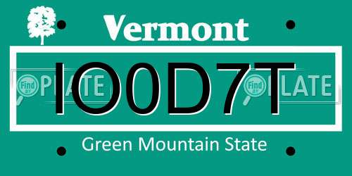 IO0D7T Vermont License Plate