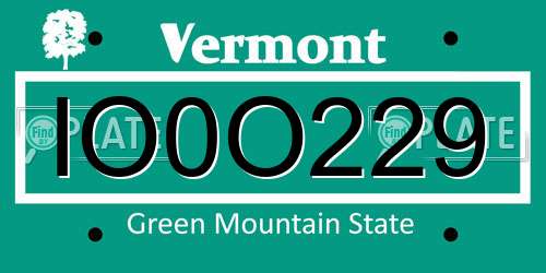 IO0O229 Vermont License Plate