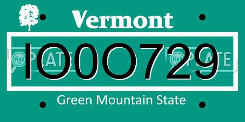 IO0O729 Vermont License Plate