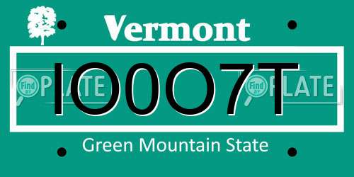 IO0O7T Vermont License Plate