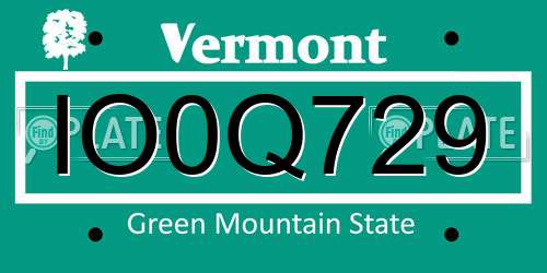 IO0Q729 Vermont License Plate