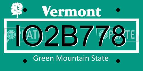 IO2B778 Vermont License Plate