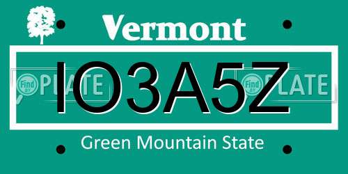 IO3A5Z Vermont License Plate