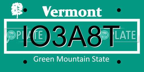 IO3A8T Vermont License Plate