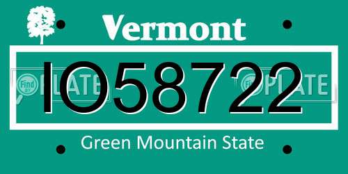 IO58722 Vermont License Plate