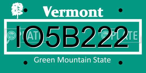 IO5B222 Vermont License Plate