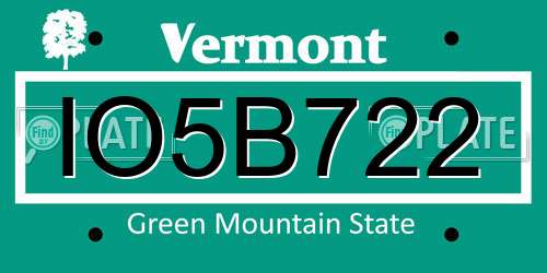 IO5B722 Vermont License Plate