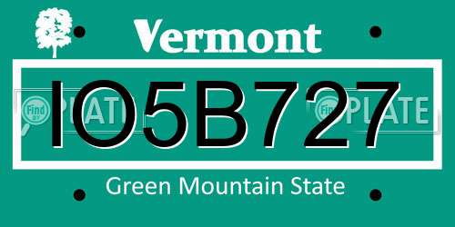 IO5B727 Vermont License Plate