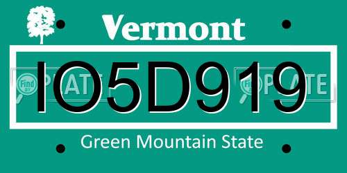 IO5D919 Vermont License Plate