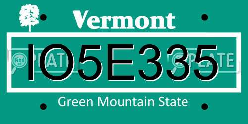 IO5E335 Vermont License Plate