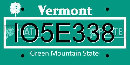 IO5E338 Vermont License Plate