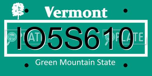 IO5S610 Vermont License Plate