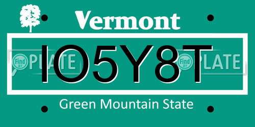 IO5Y8T Vermont License Plate