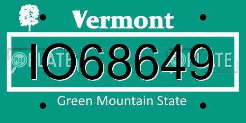 IO68649 Vermont License Plate