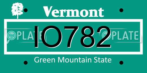 IO782 Vermont License Plate