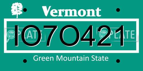 IO7O421 Vermont License Plate